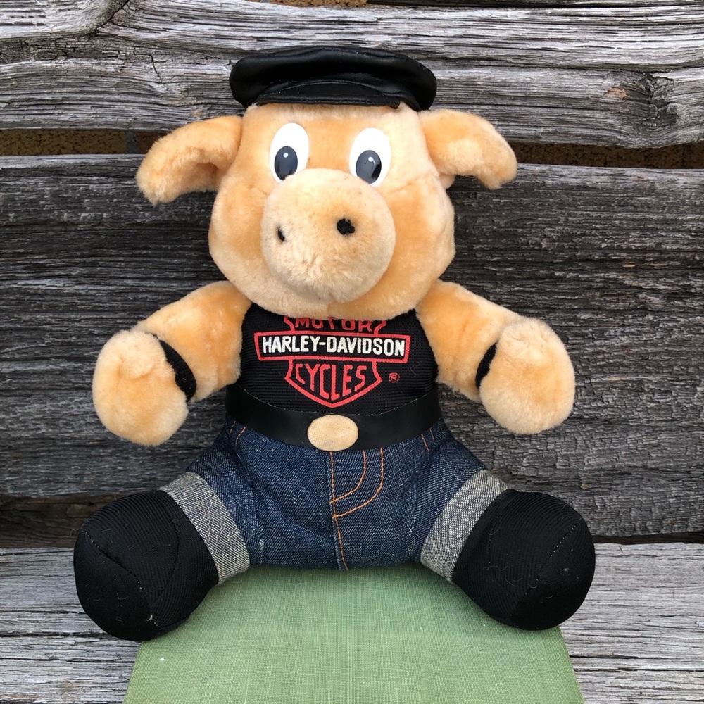 Harley Davidson Motor Cycles vintage stuffed animal toy pig plush Biker hog 90s